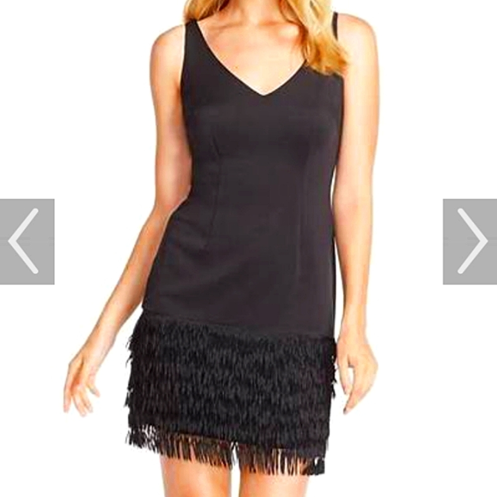 Adrianna Papell Black Mini Dress With Fringe, Side 6 NWOT